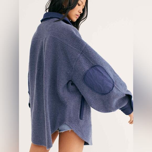 Free People Ruby Oversized Shirt Jacket in Oceana Blue L - Picture 9 of 9